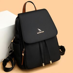 Fashionable Large Capacity Women'S Backpack | Lightweight, Adjustable Shoulder Straps, Durable Lining, Zipper Closure, Black with White Logo, Perfect for Travel & Daily Commute, Secure Zipper Closure