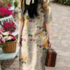 Women's Elegant Versatile Vintage Cheongsam Spring/Summer Short Sleeve Floral Print Dress