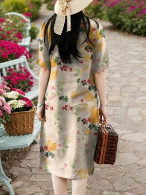 Women's Elegant Versatile Vintage Cheongsam Spring/Summer Short Sleeve Floral Print Dress
