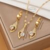 3pcs Set of Stainless Steel 18K Gold Plated-Plated Cubic Synthetic Cubic Zirconiaia Geometric Heart Earrings, Ins Light Luxury Romantic Style, Vintage Minimalist Fashion Trend, Versatile for Women and Couples, Suitable for Street, Daily Commute