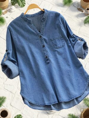 Women's Casual Denim Pocket Shirt Top