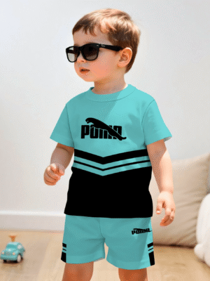 product-fmket-1e07b8b44b7b7180f84eecb55a8d08a1 Boys' Creative Cool Blue-Green Letter Pattern 3D Print Design, Short-Sleeve Pullover Shirt and Sports Shorts Set, a Suitable Clothing Gift for Children. Made with Comfortable Fabric, Ideal for Summer, This 2pcs Leisure and Sports Set Is Perfect Fo