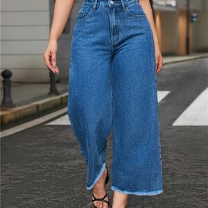 2026SS Women's Low-Rise Straight-Leg Washed Blue Jeans, Raw Hem, Versatile for Casual and Commute Wear, Relaxed Fit - KW M