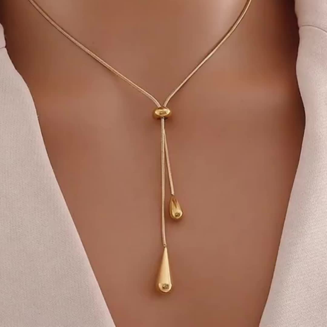 An Adjustable Golden Stainless Steel Y-shaped Pendant Necklace - Simple and Elegant Design, Suitable for Daily and Festive Wear, the Perfect Gift for Women, Ideal for New Year and All Seasons, Minimalist Necklace, Versatile Jewelry, High-quality - Image 6