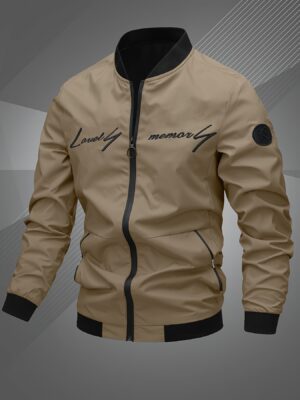 Men'S Letter Embroidered Casual Bomber Jacket, Mens Winter Jackets And Coats, Fridays Items, Mens Gifts Ideas, Gifts for Men, Thermal Wear for Men, Christmas Gifts, Suitable for Everyday Life, Home, Outdoor, Work, And Leisure Settings.