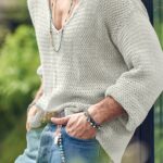 Men's Long Sleeve V Neck Mesh Knitted T Shirts Casual Loose Pullover Tops Blouse, Chinese Size, Please Check The Size Guide Carefully