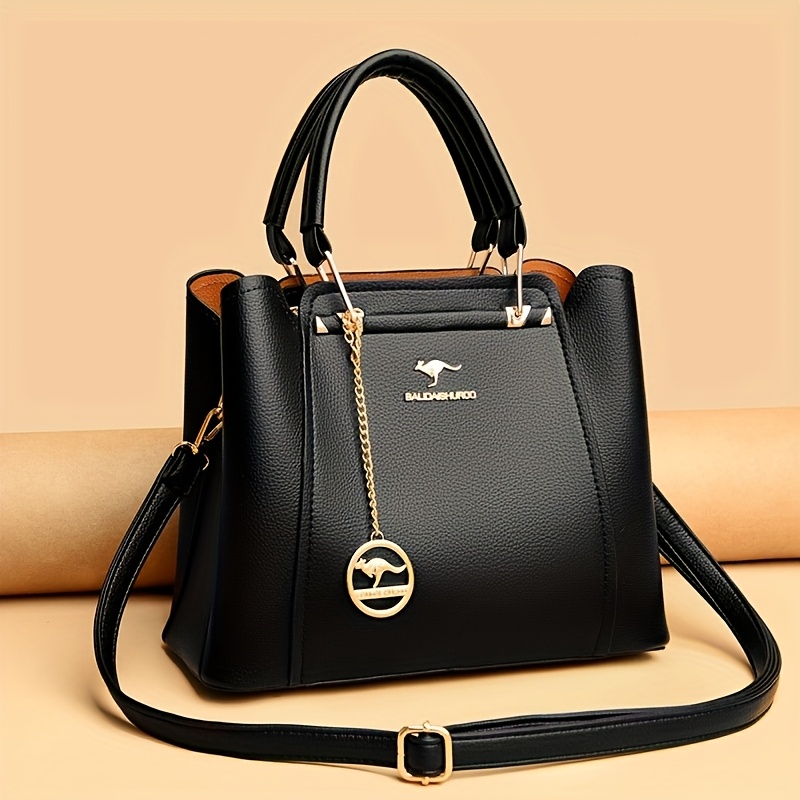 Wo 's Stylish Black Handbag with Golden-Tone Hardware & Detachable Shoulder Strap - High Quality, Lightweight, and Elegant Design for Everyday Use, Designer Handbags - Image 3