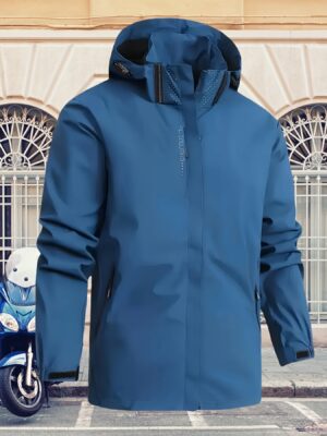 Men's Lightweight Hooded Jacket - Durable Polyester Windbreaker with Zip Closure, Regular Fit for Hiking, Camping & Casual Outdoor Wear, Machine Washable Shell Coat, Camping Gear