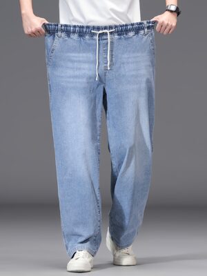 Oversized Jeans Designed for Heavier Men, Featuring Enhanced Stretch, a Relaxed Fit, Straight Legs, Clothing for Larger Men, Pants with Elastic Waistbands, Suitable for Outerwear, Stylish And Adaptable, Easygoing And Casual, Pants for Bigger Guys