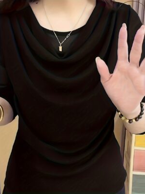 product-fancy-0b685e9b-a584-4c49-8b13-aaef71413aec Spring/Autumn New Arrival Women's Round Neck Slouchy Long Sleeve Mesh Top, Elegant and Stylish Base Layer Top with a Touch of Sophistication