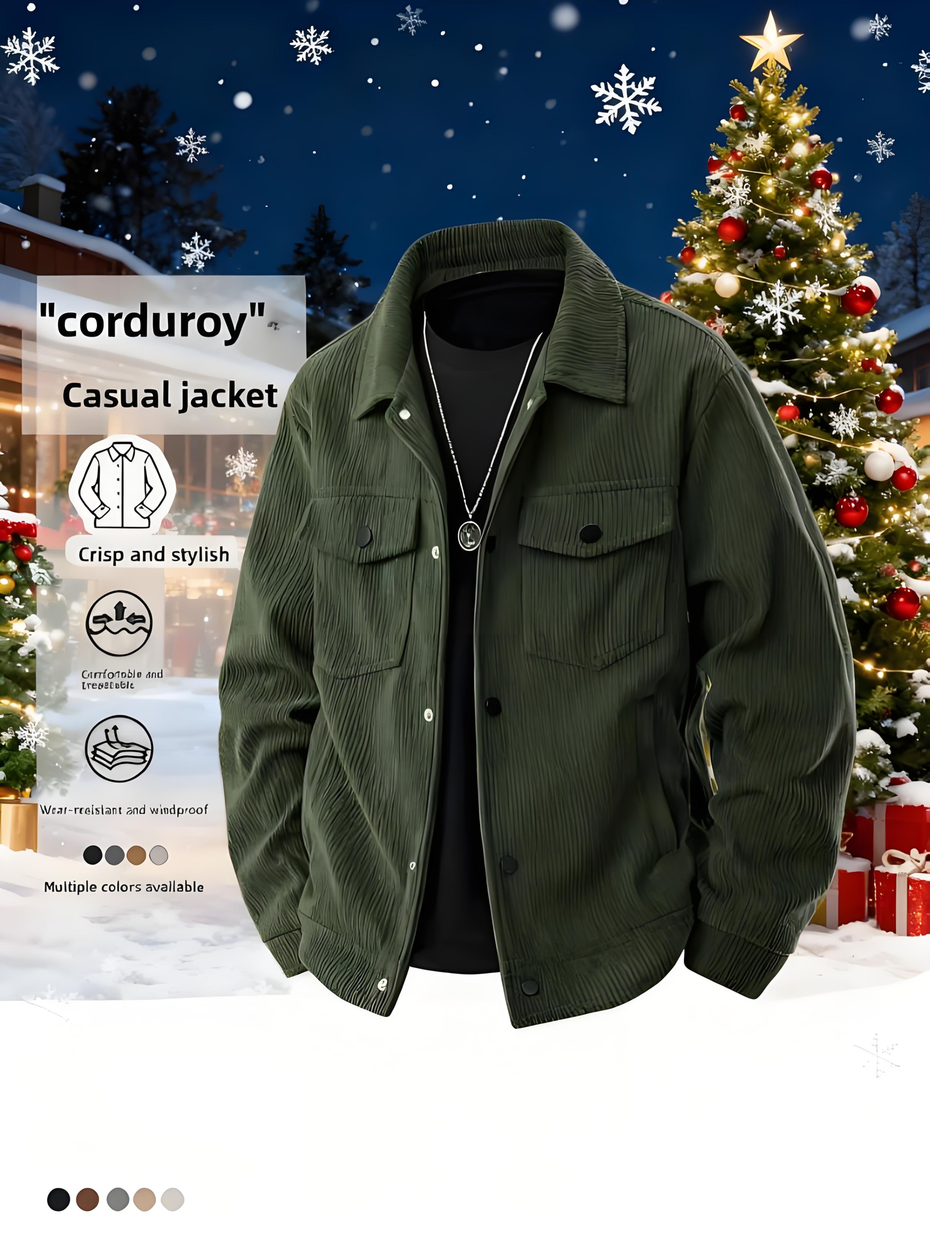 Men's Solid Color Cord Jacket with Lapel Collar - Single-Breasted Casual Blazer, Machine-Washable Spring/Fall Outerwear, Solid Color Pockets (No) for Business Casual & Smart-Casual Wear - Versatile Outer Jacket for easy Layering - Image 3