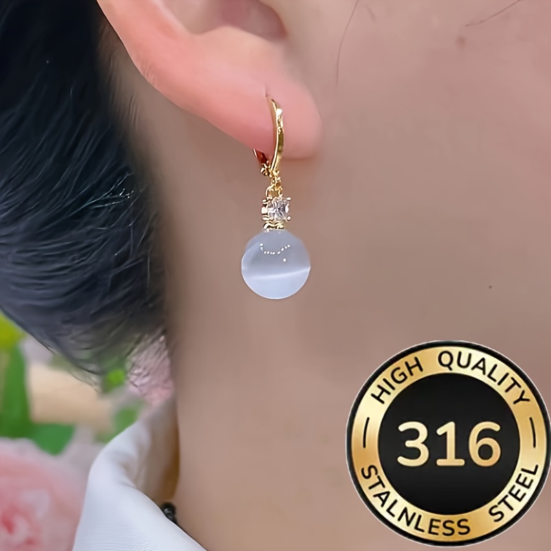 2pcs Elegant Cat's Eye Stone Earrings, Crafted from 316 Stainless Steel for Skin-friendly, Hypoallergenic Wear. Plated with 18k Golden, Perfect for Summer Wear, Valentine's Day Gifts, Parties, Beach Vacations, and as an Ideal Holiday Present - Image 3