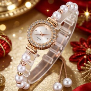 A Stylish And Easy Adjustable Quartz Watch with a Pearl Bead Bracelet, Perfect As a Graduation Gift for Students And an Ideal Present for Friends And Family