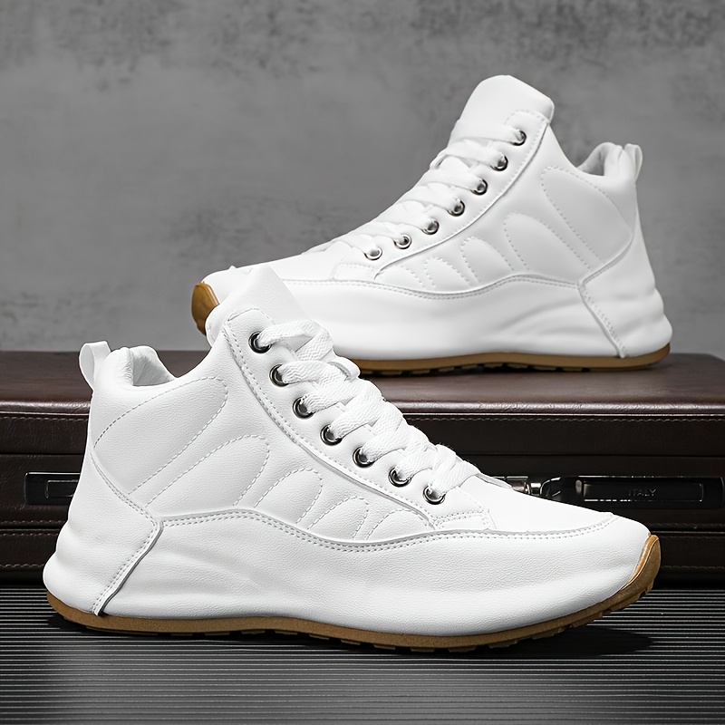 European Site Men's New High-Top Shoes, White Upper, Fashionable Casual Sneakers, White Shoes with Cushioned Soles, Men's Trendy Style - Image 8