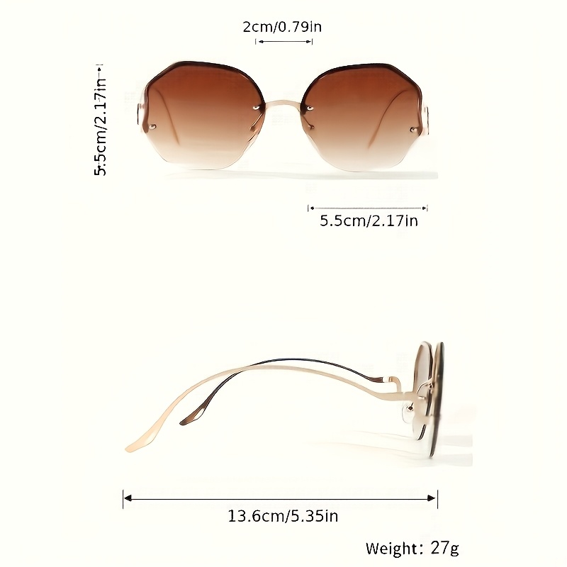 Fashion Frameless Metal Glasses, Gradient Design, Polycarbonate Anti-Reflective Lenses, Decorative Eyewear for Casual and Wear - Image 2