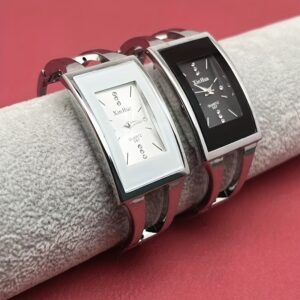 Elegant Silvery Bangle Watch, Women's Rectangular Creative Opening Watch