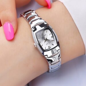 1 Elegant Women'S Quartz Wrist Watch | Tonneau Case, Stainless Steel Band, Non-rechargeable Button Battery