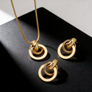 product-fancy-4e93cfdc-858b-4653-95f3-ae25d86a992f 3pcs Set of 316 Stainless Steel Fashionable Metal Geometric Circle Women's Jewelry Set, Featuring a Simple and Exquisite Design with a Generous Vintage Style. Suitable for Women, Couples, and Dating Occasions, Ideal for Daily Wear and Parties.