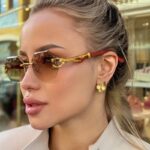 Premium Golden Double Tea Frameless Retro Fashion Women's Eyeglasses