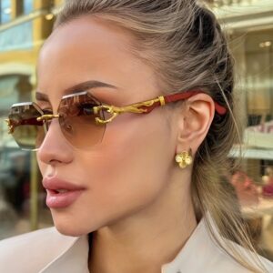 Premium Golden Double Tea Frameless Retro Fashion Women's Eyeglasses