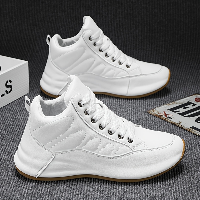 European Site Men's New High-Top Shoes, White Upper, Fashionable Casual Sneakers, White Shoes with Cushioned Soles, Men's Trendy Style - Image 4