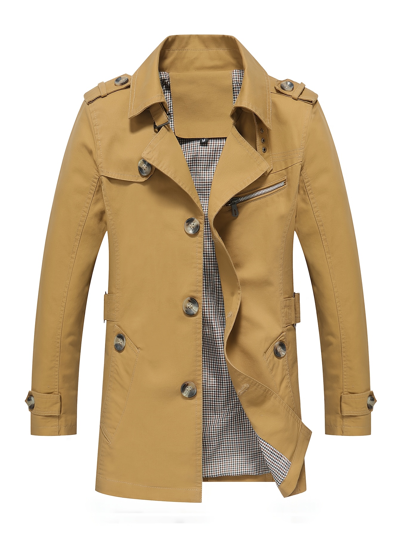 Men's Windbreaker, Men's Mid-Length Trench Coat with Turn- Collar, Casual Sport Windbreaker Jacket, Fashionable Minimalist Style, Multi-Button Design, Suitable for Outdoor Outings and Street Shopping - Image 5