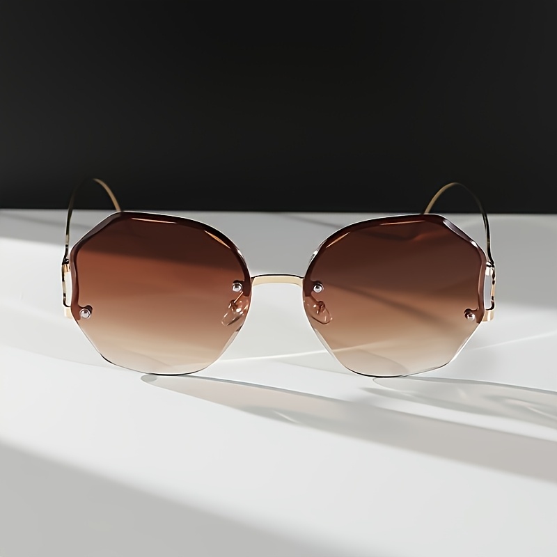 Fashion Frameless Metal Glasses, Gradient Design, Polycarbonate Anti-Reflective Lenses, Decorative Eyewear for Casual and Wear