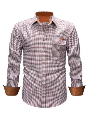 New Brushed Men's Long-sleeve Shirt, Dual-tone Color Design, Thickened Casual Shirt for Autumn, Suitable for Men's Daily Wear, Vacation, and Streetwear, Casual Plaid Shirt, Comfortable and Snug Fit
