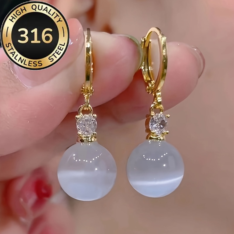 2pcs Elegant Cat's Eye Stone Earrings, Crafted from 316 Stainless Steel for Skin-friendly, Hypoallergenic Wear. Plated with 18k Golden, Perfect for Summer Wear, Valentine's Day Gifts, Parties, Beach Vacations, and as an Ideal Holiday Present