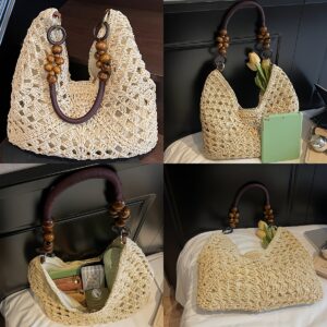 product-fancy-8985eba3-eab8-4ca6-b3af-cc9fcd5f9e1d New Handmade Woven Bohemian Style Women'S Shoulder Bag, Featuring a Beaded Chain Decoration with Contrasting Colors And a Hollow Design, Suitable for Daily Commuting, Work, Vacation Trips, Beach Outings, Shopping