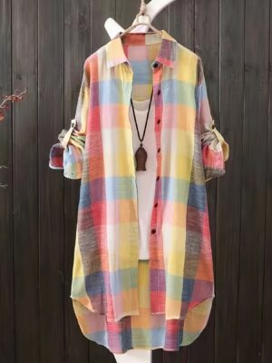 Trendy Women'S Clothing: New Plaid Collar Shirts for Spring And Summer 2025, Featuring a Relaxed Fit with Long Sleeves And Straight Buttons