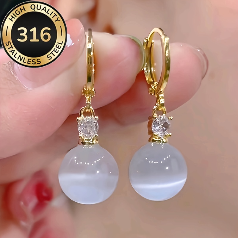 2pcs Elegant Cat's Eye Stone Earrings, Crafted from 316 Stainless Steel for Skin-friendly, Hypoallergenic Wear. Plated with 18k Golden, Perfect for Summer Wear, Valentine's Day Gifts, Parties, Beach Vacations, and as an Ideal Holiday Present - Image 2