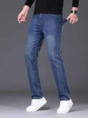 Men'S Stretch Slim Straight-Leg Jeans for Spring And Autumn, Stylish And Versatile Casual Business Pants That Enhance Height