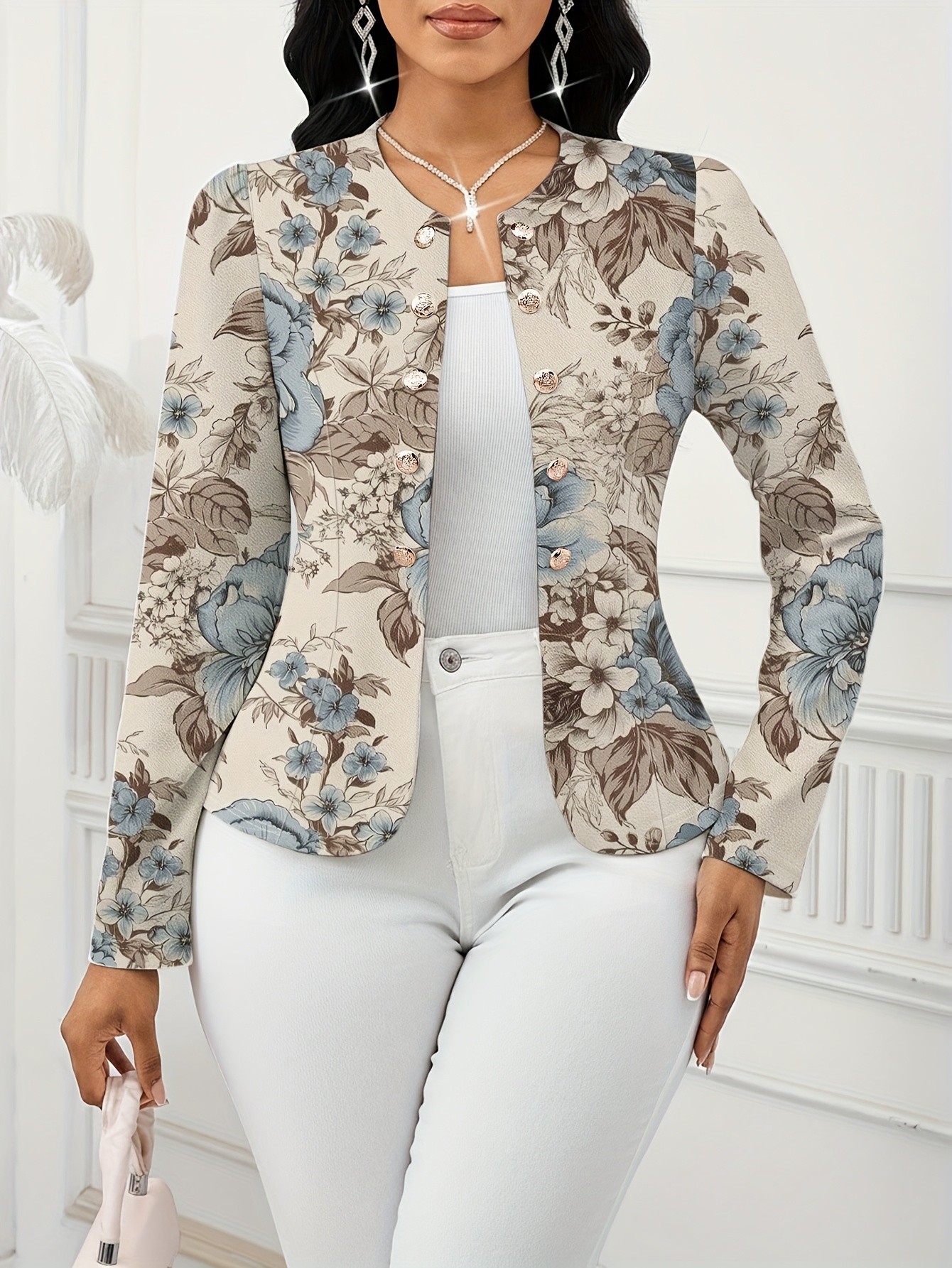 Women'S Clothing, Including Jackets And Lightweight Coats, Featuring Button Details. This Elegant And Romantic Long-Sleeve Jacket Is Suitable for Autumn And Winter, Perfect for Casual And Business Casual Occasions - Image 2