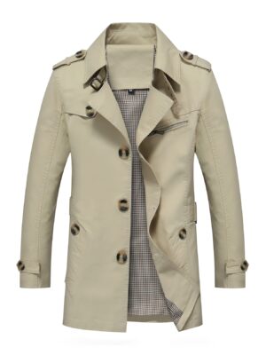 product-fancy-999147af-59c1-461e-93b5-dc055687097d Men's Windbreaker, Men's Mid-Length Trench Coat with Turn- Collar, Casual Sport Windbreaker Jacket, Fashionable Minimalist Style, Multi-Button Design, Suitable for Outdoor Outings and Street Shopping