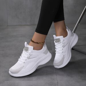 product-fancy-ad8309b8-55e2-4cfe-ba69-145682fd394a Women'S Lightweight Breathable Knit Sneakers - Low-Top Casual Sneakers with MD Sole, Lace-Up Design & Machine Washable Fabric for All-Season Comfort, Ladies Sneakers, Sleek Shoe Design, Comfortable Footwear, Minimalist Style, Durable Construction, Lifestyle