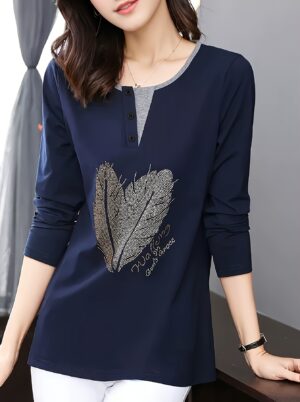 Mom's Autumn Base Layer Shirt for Women, 2024 New Style, Women's Long Sleeve T-Shirt, Mid-Length Women's Top