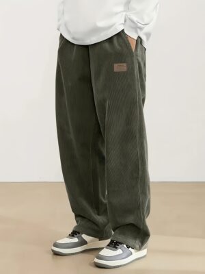 Men's Solid Color Casual Vintage Style Loose Corduroy Trousers
