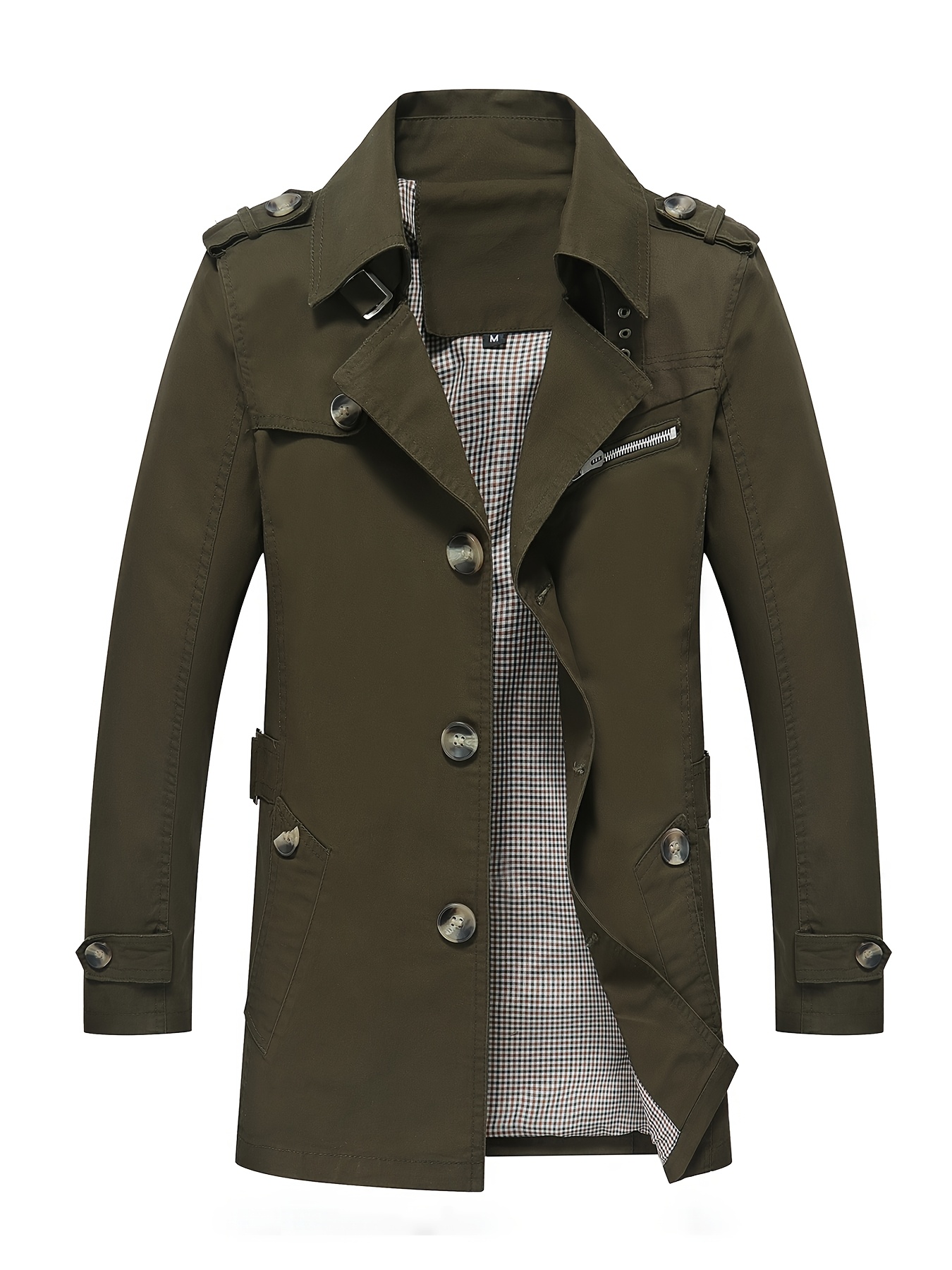 Men's Windbreaker, Men's Mid-Length Trench Coat with Turn- Collar, Casual Sport Windbreaker Jacket, Fashionable Minimalist Style, Multi-Button Design, Suitable for Outdoor Outings and Street Shopping - Image 2