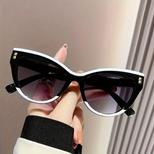 product-fancy-c60a8b5e-6105-40d0-a84c-be28cad7d178 1 Pair Unisex Fashion Trendy Color-Block Cat-Eye Decorative Glasses, Perfect Holiday Gift for Loved Ones and Friends, Ideal for Wedding Season, Mother's Day, Valentine's Day, Birthday Gifts, Great for Daily Activities and Fashion Shows, Large Frame