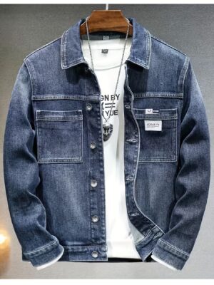2025 New Blue Denim Jacket for Men, Loose-Fitting, Washed Denim Top for Casual Wear in Spring And Autumn
