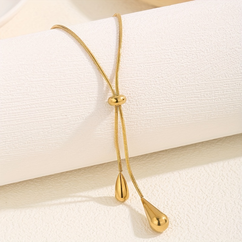 European and American Style Stainless Steel Pendant Pull Chain Necklace, Premium Tassel Adjustable Collarbone Chain, Unisex Gift Choice - Image 3