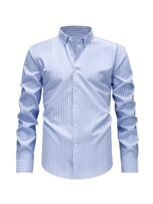 Oxford Shirts, Men'S Casual Stylish Long Sleeves, Business Loose Shirts, Button- Striped Dress Shirts, Long-Sleeve Collared Office Work Shirts with Fine Stripes, Perfect for Casual Outings And Streetwear