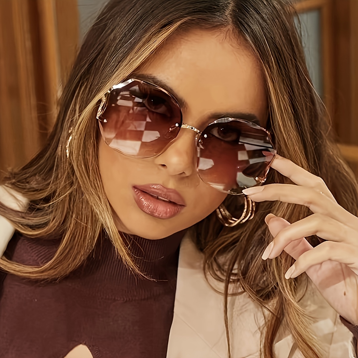 Fashion Frameless Metal Glasses, Gradient Design, Polycarbonate Anti-Reflective Lenses, Decorative Eyewear for Casual and Wear - Image 7