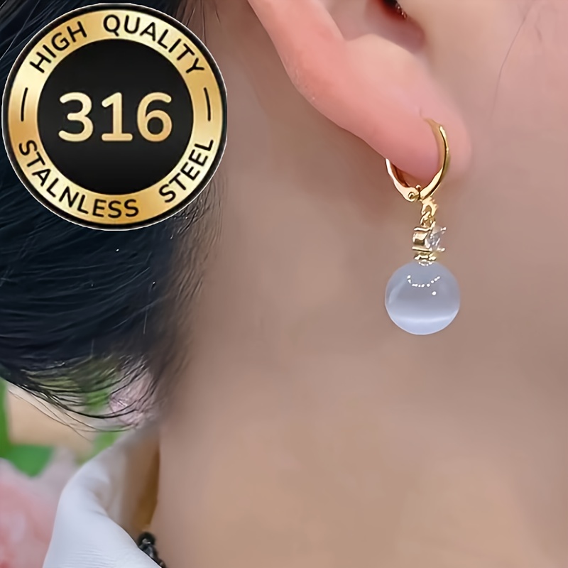 2pcs Elegant Cat's Eye Stone Earrings, Crafted from 316 Stainless Steel for Skin-friendly, Hypoallergenic Wear. Plated with 18k Golden, Perfect for Summer Wear, Valentine's Day Gifts, Parties, Beach Vacations, and as an Ideal Holiday Present - Image 4