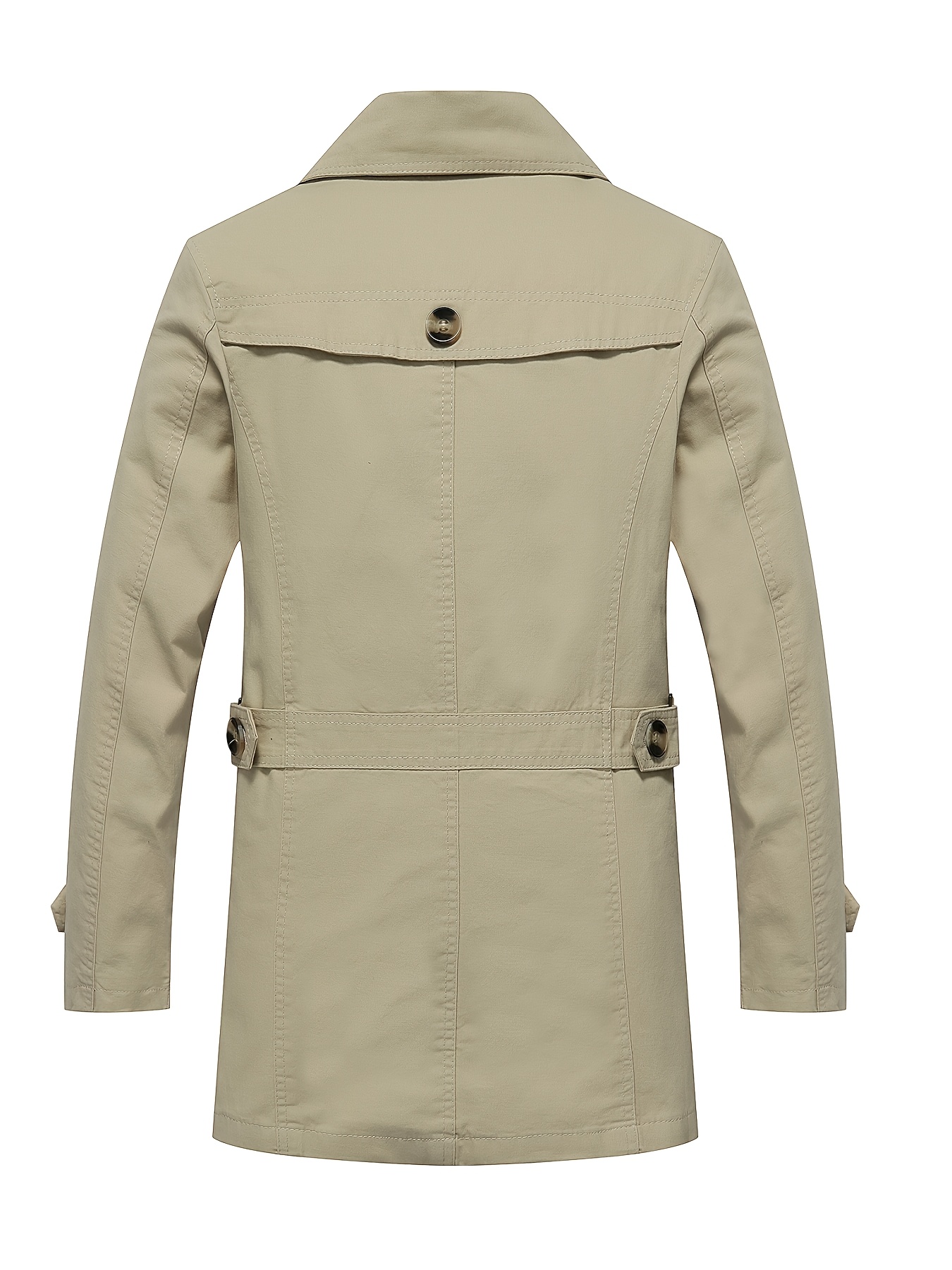 Men's Windbreaker, Men's Mid-Length Trench Coat with Turn- Collar, Casual Sport Windbreaker Jacket, Fashionable Minimalist Style, Multi-Button Design, Suitable for Outdoor Outings and Street Shopping - Image 7