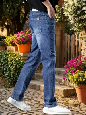 Men'S Slim-Fit Blue Jeans - Solid Color, Stretchy Blend, Washed for Comfort, Perfect for Casual Wear, an Ideal Gift for a Husband Or Boyfriend