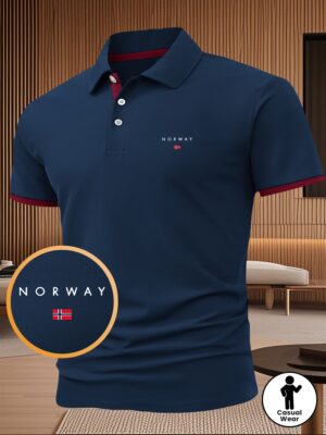 product-fmket-60ac09dd711f4920ff25938ef41a0b90 Summer Men's Letter and Flag Pattern Print Button- Shirt with Turnover Collar, Outdoor Sports Casual Business Comfortable Pique Short Sleeve Top