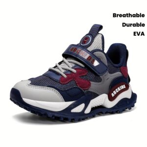 product-fmket-6e93fd14ddd982c9464574df32a61718 Boys' Breathable Mesh Sneakers with Non-Slip EVA Sole, Closure & Cushioned Insole - Lightweight Low-Top Running Shoes for Outdoor Play, School, Sports - Navy Blue & Red Accents, School Sneakers, Sporty Design, Durable Construction, Schoolage Kids