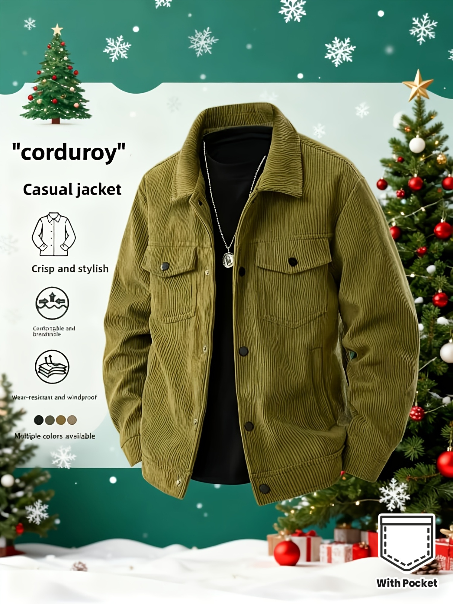 Men's Solid Color Cord Jacket with Lapel Collar - Single-Breasted Casual Blazer, Machine-Washable Spring/Fall Outerwear, Solid Color Pockets (No) for Business Casual & Smart-Casual Wear - Versatile Outer Jacket for easy Layering
